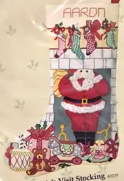 DIY Candamar Santas Visit Fireplace Christmas Crewel Stocking Kit