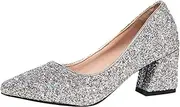 [Rvidbe] Heels for Women Chunky Heel, Women's Pointed Toe Heels Crystal Low Heels Sandals Dress Party Wedding Heels Pumps Shoes