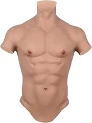 Wisfancy Silicone Muscle Suit Realistic Silicone Male Chest Half Body Muscle Suit, Abdominal Muscle Simulation Skin Silicone Stronger Male Shaper for Cosplay Halloween Crossdressers