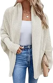 [KEOYA] Women's Shawl Collar Batwing Long Sleeve Cable Knit Wrap Cardigan Sweater Open Front Chunky Cocoon Coat
