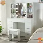 Makeup Dressing Table and Stool Set with Mirror and Dimmable LED Lights 7Drawers