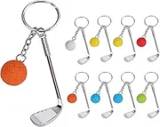 Dadabig 9 PCS Mini Golf Racket Ball Pendant Keychain, Metal Golf Clubs Keyring Creative Keychain Sports Split Key Ring for Sports Clubs Lovers Gift, 6 Colors