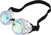 Baluue Kaleidoscope Steampunk Goggles Crystal Lens Glasses for Rave Parties Cosplay Unique Light Refraction Props Costume Accessory for Festivals Holidays