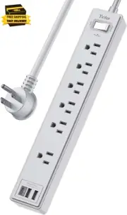 6Ft Power Strip Surge Protector - Extension Cord with 6 AC Outlets and 3 USB Po