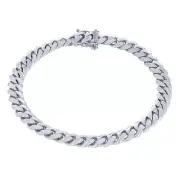 10K White Gold Solid Mens 7mm Miami Cuban Link Chain Bracelet Box Clasp 7.5"