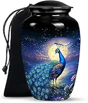 Sunset Peacock Urn - Midnight Blue Decorative Urn - Funeral Urns for Ashes Adult Men & Women - Burial Cremation Urns for Human Ashes - Unique Tribute - 10 Inch