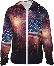 [LHBWCVN] UPF 50+ Light Jacket Full Zip Sun Protection Hoodie for Women Men Long Sleeve Firework American Flag 4Th of July Sun Shirts