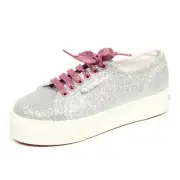 H0176 sneaker donna SUPERGA silver glitter platform shoes woman