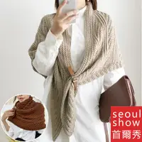 在飛比找PChome24h購物優惠-seoul show首爾秀 韓版加厚三角粗毛線針織保暖圍巾皮