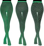 [Generic] 3 Pairs Glow in the Dark Fishnet Stockings for Women Halloween Luminous Fishnet Tights White Mesh High Waist Fishnet Socks Glowing Pantyhose