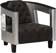 Aviator Armchair Black Real Leather Comfy Reading Chair for Living Room, Bedroom, Lounge, Gaming Chair, Sofa