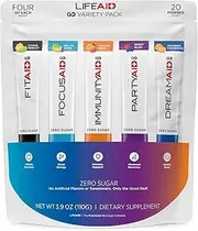 LIFEAID Rainbow Variety Pack Mix, All Zero Sugar, Post Workout Recovery, Nootropics Based Focus, Immune Boost, Dream & Sleep Aid, Travel Size, No Artificial Sweeteners & Flavors, 20 Count