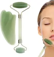VINAURA Jade Roller with Gua Sha stone | Himalayan Anti ageing Natural Massage Tool for Face | Makes skin Firm and Tight | For Glowing Skin Reduce Dark circles (Pack of 1 Jade roller + GuaSha)