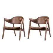 Design Square Set Of 2 Faux Leather Accent Lounge Relaxing Arm Chair Walnut