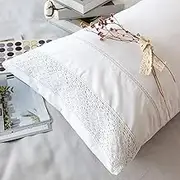 Ranznaz White Lace Pillowcases Standard Size Set of 2, 100% Cotton White Eyelet Pillow Shams, Elegant Farmhouse Envelope Closure Pillow Cover for Bedding, 20 x 26 Inches