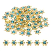 100 Pcs 13mm Flatback Flower Crystal Rhinestone Embellishments, Sky Blue