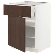 METOD / MAXIMERA base cabinet with drawer/door, white/Sinarp brown, 60x60x80 cm