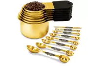 Magnetic Measuring Cups and Spoons Set, Including 7 Stainless Steel Nesting Gold