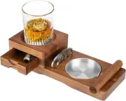Cigar Ashtray Coaster Whiskey Glass Tray & Wooden Ash Tray with Cigar Cutter