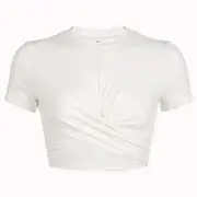 Short-Sleeve Round Neck Plain Cropped Tee White - S