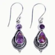 Teardrop Earrings Acrylic Purple Silver Tone