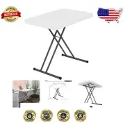 30-Inch White Granite Tray Table with Adjustable Height for Home & Outdoor Use