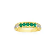 9ct Gold, Created Emerald & Diamond Ring in Green
