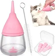 Toyvian 40ML Kitten Bottle Feeding Kit, Milk Bottles with 4pcs Replaceable Silicone Nipples and Cleaning Brush, for Nursing Small Animals Pets Newborn Puppies