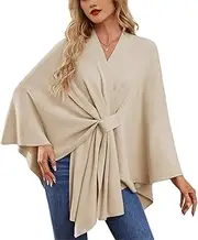 [Generic] Dayyearn Elegant Shawl Wraps Soft Open Front Poncho Sweater, Cross Front Knit Poncho Sweater for Spring Fall Winter