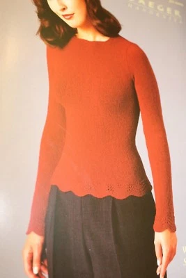 Jaeger Knitting Pattern JH0009 Wool Stretch Scallop Edged Sweater 30-36