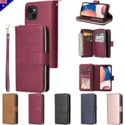 For iPhone 16 16e 15 14 13 12 Pro Max XR X 8 Case Leather Zip Wallet Case Cover