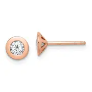 Sterling Silver Rose-Tone Brushed Cz Post Earrings