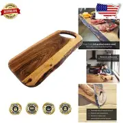 Premium Natural Live Edge Acacia Serving Board with Handle – 18x9 Elegant Charm