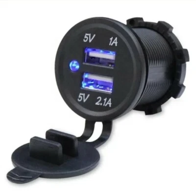 12V USB Twin Dual Power Motorcycle Boat Car Cigarette Lighter Socket Plug