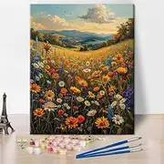 TUMOVO Paint by Number for Adult, 16x20 Inch Painting by Number Kits on Canvas, A Field Blanketed in Wildflowers DIY Color Oil Painting, Frameless Paint by Numbers for Adults Beginner