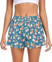[FRODOTGV] Cute Fruits Blue Womens Athletic Shorts with Pockets Exercise Shorts for Travel Volleyball Running Cycling S
