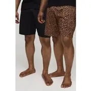 Mens Multi Plus Lounge Leopard Print 2 Pack Short Set