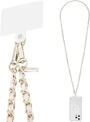Case-Mate Crossbody Phone Lanyard/Chain [Works with All Phones] Hands-Free Cell Phone Strap - Leather Phone Charm - Neck Chain Holder for iPhone 15 Pro Max/ 14 Pro Max/ 13 Pro Max/ 12/ S23 -Gold/Cream