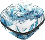 Period Bag,Sanitary Napkin Storage Bag,Blue Print Fish,Tampon Holder for Purse