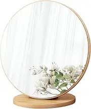 Dressing Table Mirror Dressing Mirror Wooden Base Round Makeup Mirror 90° Rotary Vanity Mirror 11.8in High Definition Table Top Mirror for Home Dorm Bedroom