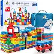 SUNNY AUNTIE Magnetic Tiles 240 PCS+ Bonus Zippered CASE, Magnetic Tiles for Kids Toy for 3 4 5 6 7 8 Year Old