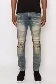 Men Creased Biker Denim Jeans