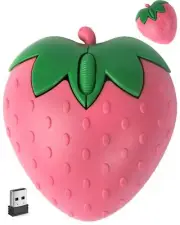 Wireless Bluetooth Mouse Cute Pink Fruit Strawberry Shape Silent Portable Lig...