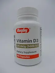 Rugby ViItamin D3, 125 mcg, 100 Capsules (Pack of 1)