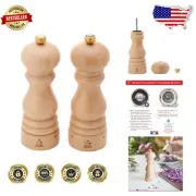 Artisan Beechwood Salt & Pepper Mill Set - Adjustable 7in u'Select Grinders