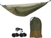 Single Hammock Outdoor AntiMosquito Portable Sleeping Nylon Camping Bed Net Swing 280x140cm (Military Green + Camel Color)