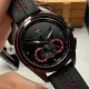 MASERATI46mm圓形黑精鋼錶殼黑色錶盤真皮皮革黑紅色錶帶款R8871612023
