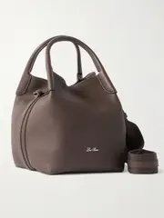 [Loro Piana] Loro Piana - Bale Canvas-trimmed Textured-leather Tote - Dark brown - One size One size Brown