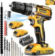 21V Cordless Drill Set, Power Drill 59Pcs with 3/8 Inch Keyless Chuck, 25 3 C...