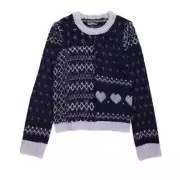 Freshman Kids' Pullover Mix Stitch Fair Isle Sweater Lavender And Navy XL NWT